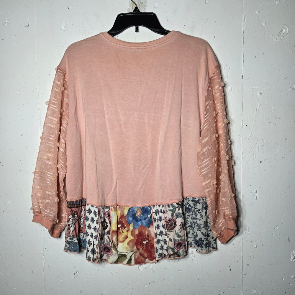 John Mark Floral Patchwork Long Sleeve Top Size‎ Large Mixed Media Boho Cottage - Picture 2 of 9